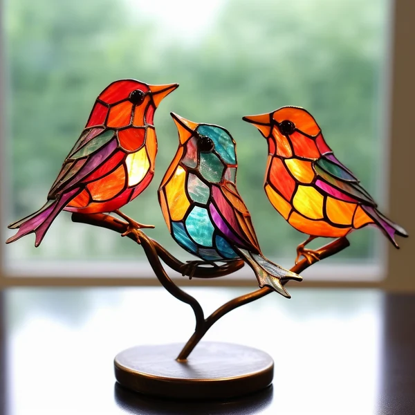 🌈Stained Glass Birds on Branch Desktop Ornaments🕊️ - Image 3