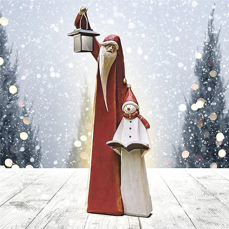 Santa and Snowman Sculpture with Solar Lantern - Image 6